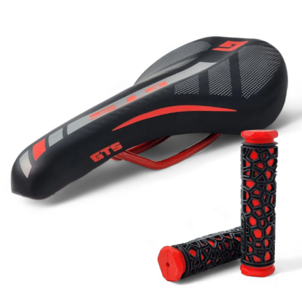 Kit Selim MTB Vazado GTS + Manoplas Preta/Vermelho